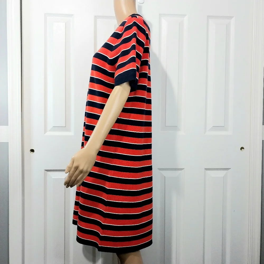 J.Crew Stripe Short Sleeve Merino Wool Sweater Dress, Size L - Picture 3 of 10